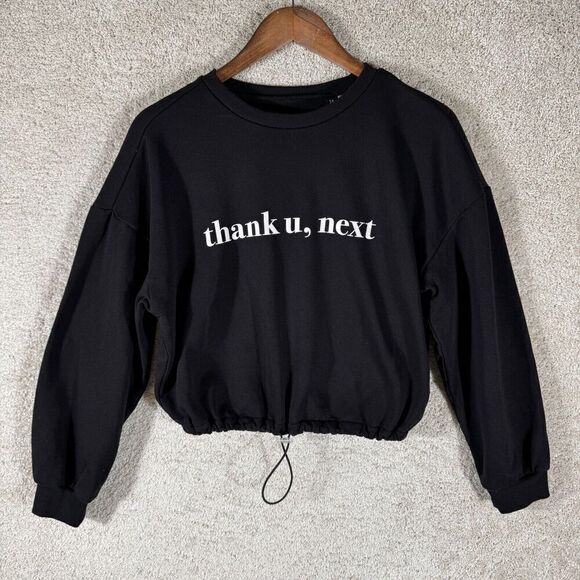 Divided H&M‎ Ariana Grande Thank U Next Sweatshirt Womens XS Black Pullover Crop - Picture 1 of 9